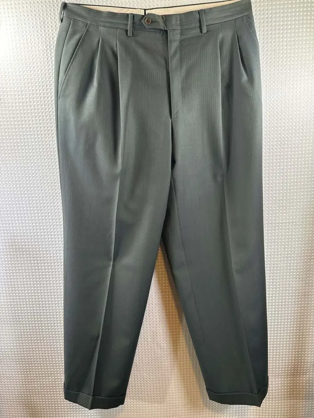 Vintage Canali Milano 2-Piece Suit Pinstripe Wool  Green